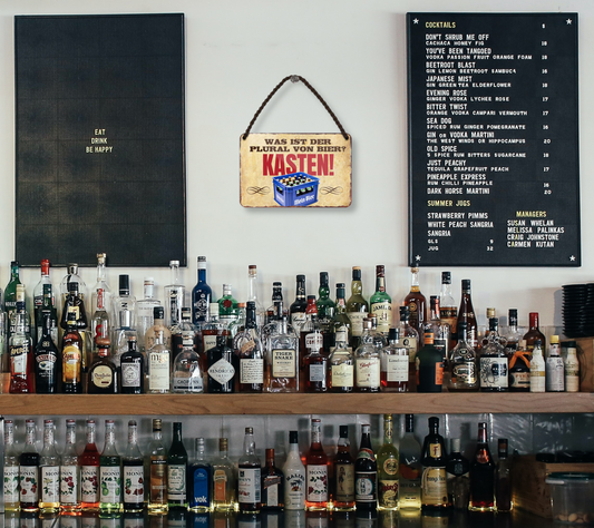 Tin sign ''What is the plural of beer. Box'' 18x12cm