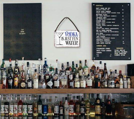 Tin sign ''Vodka is just fun water'' 18x12cm