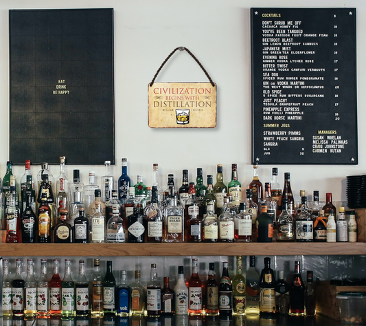 Blechschild ''civilization begins with distillation'' 18x12cm