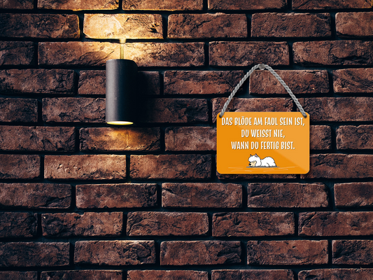 Tin sign ''The stupid thing about being lazy is.. you're done'' 18x12cm