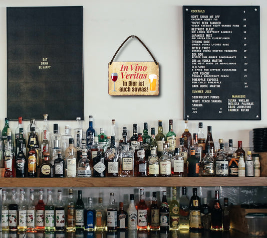 Blechschild ''In Vino Veritas. In Bier ist auch sowas'' 18x12cm