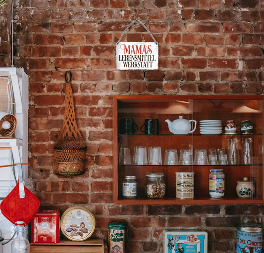 Blechschild ''Mamas Lebensmittel Werkstatt'' 18x12cm