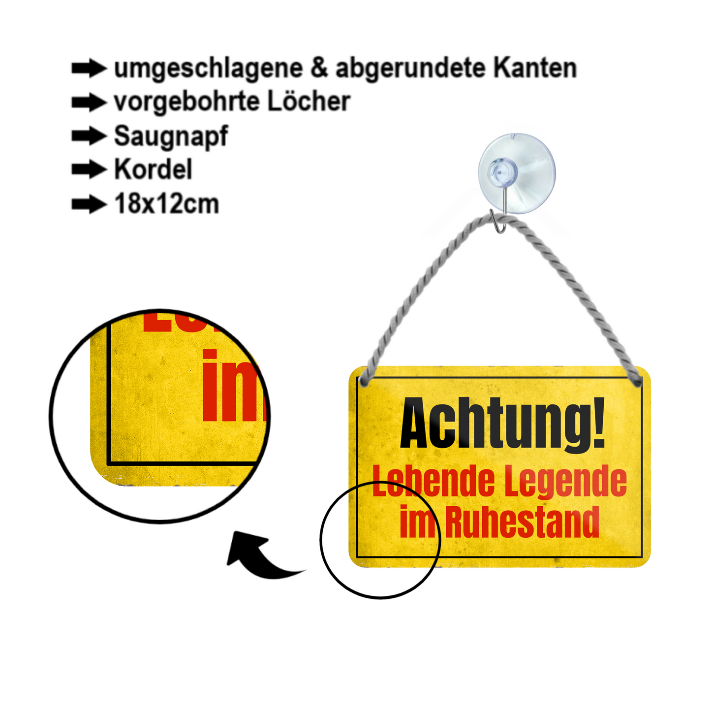 Blechschild ''Achtung lebende Lebende im Ruhestand'' 18x12cm