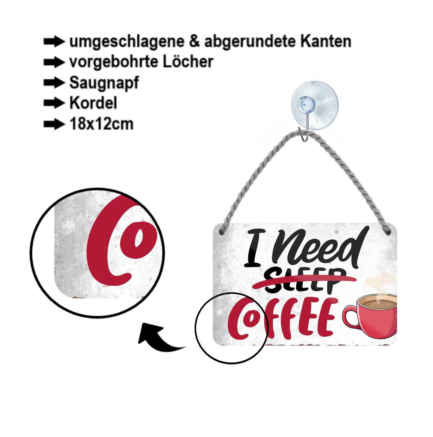 Blechschild ''I need sleep Coffee'' 18x12cm