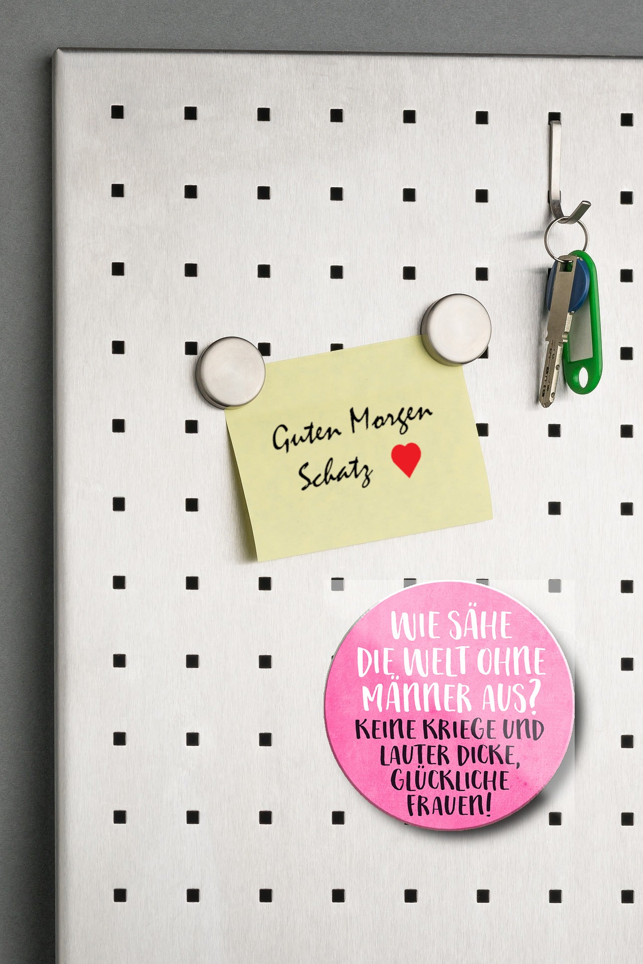 Magnet ''Wie sähe die Welt ohne Männer aus'' 8x8x0,3cm