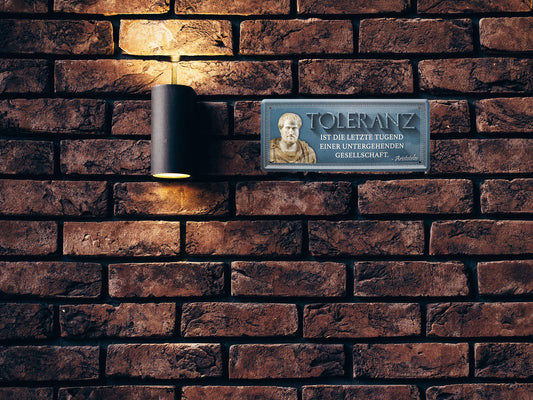 Blechschild ''Toleranz ist die letzte Tugend einer Gesellschaft'' 28x12cm