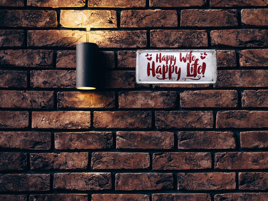 Blechschild ''Happy Wife Happy Life'' 28x12cm