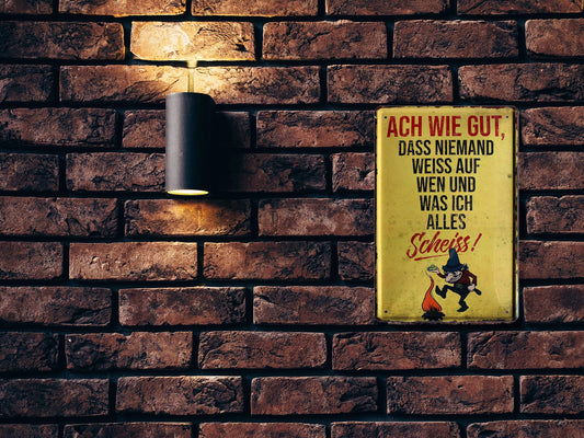 Blechschild ''Ach wie gut, dass niemand weiss auf wen ich scheiss'' 20x30cm