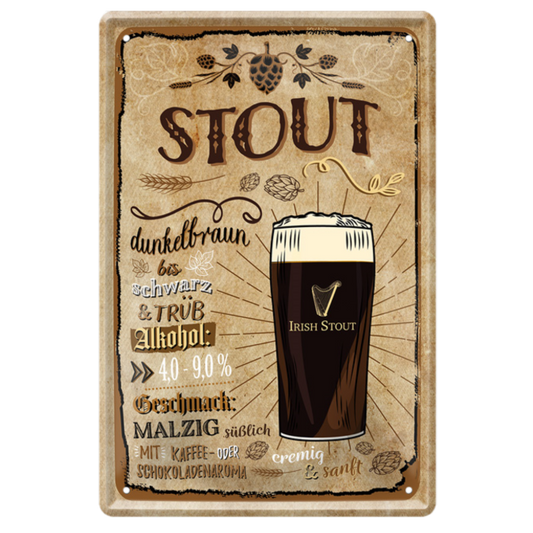 4252024214499 Schilderstore24 ''Stout'' Schilderstore24 Blechschilder sind perfekt als Geschenk zu Weihnachten, Geburtstage, Feiern, Partys, Grillabende, Namenstag, Feiertag, Mädelsabend, Hochzeit. Jederzeit stilvoll im Wohnzimmer, Partykeller, Garage, Praxis, Büro, Café, Hauseingang Alkohol Kasten Bier Saufen Getränk Bier Alkohol schaumkrone promille hopfen