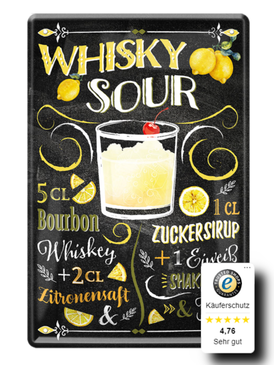 Blechschilder ''Cocktailrezepte 4 von 5'' Pina Colada, Sangria, Tequila Sunrise, Tom Collins uvm 20x30cm