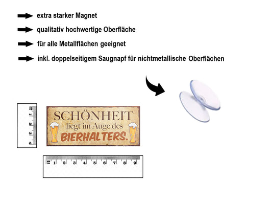 Magnet ''Schönheit liegt im Auge des Bierhalters'' 9,3x4cm