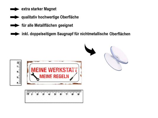 Magnet ''Meine Werkstatt meine Regeln'' 9,3x4cm