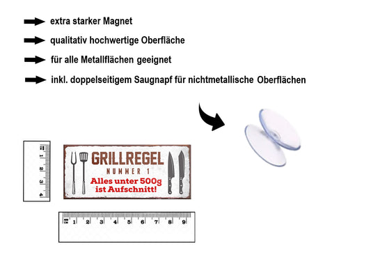 Magnet ''Grillregel Nr.1 Alles unter 500g ist Aufschnitt'' 9,3x4cm