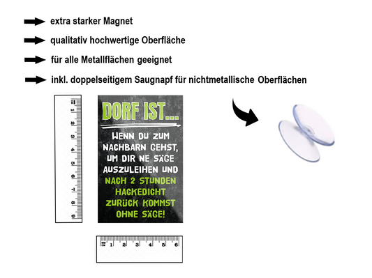 Magnet ''Dorf ist wenn du zum Nachbarn gehst'' 9x6x0,3cm