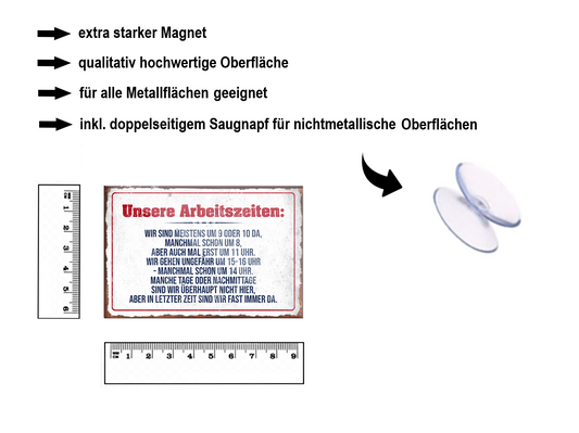 Magnet ''Unsere Arbeitszeiten (grau)'' 9x6x0,3cm