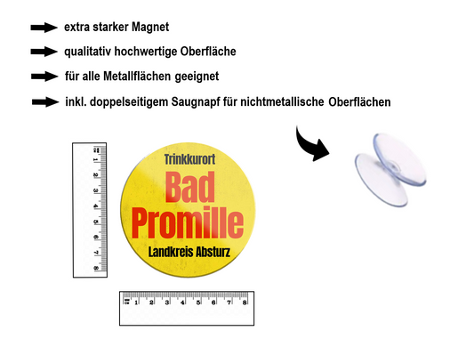Magnet ''Trinkkurort Bad Promille'' 8x8x0,3cm