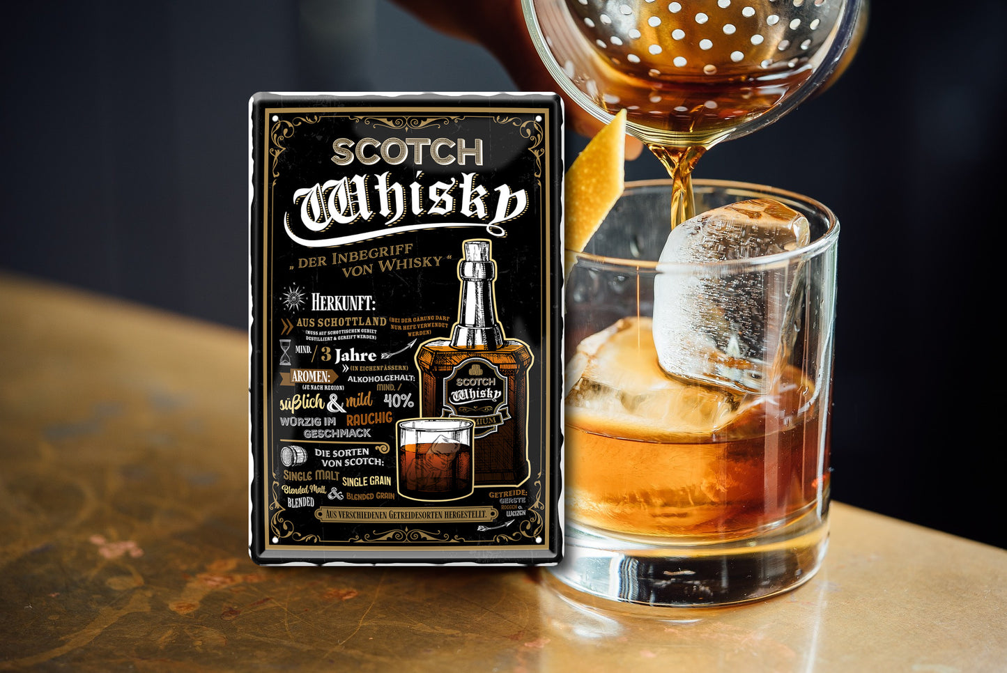 Blechschild ''Scotch Whiskey (Korken)'' 20x30cm