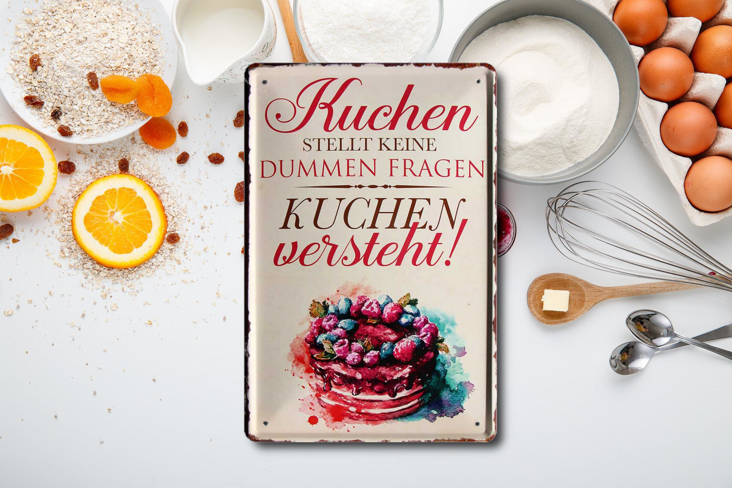Blechschild ''Kuchen stellt keine dummen Fragen'' 20x30cm