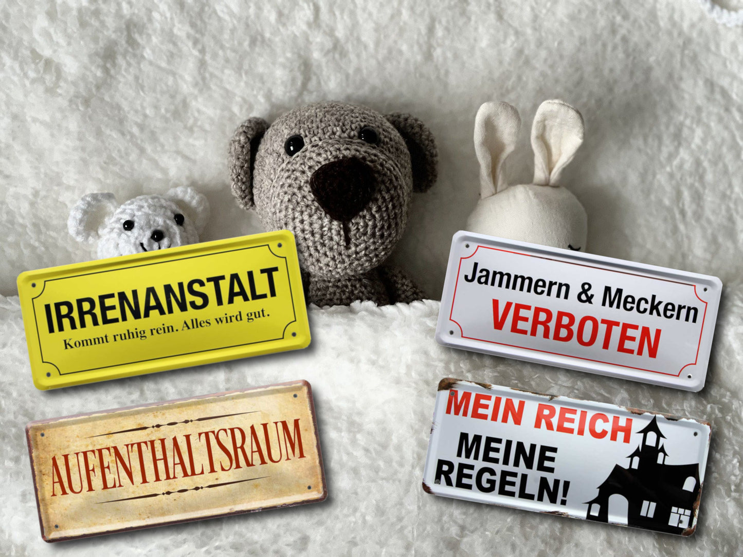 Blechschild ''Irrenanstalt. Kommt ruhig rein. Alles wird gut'' 28x12cm