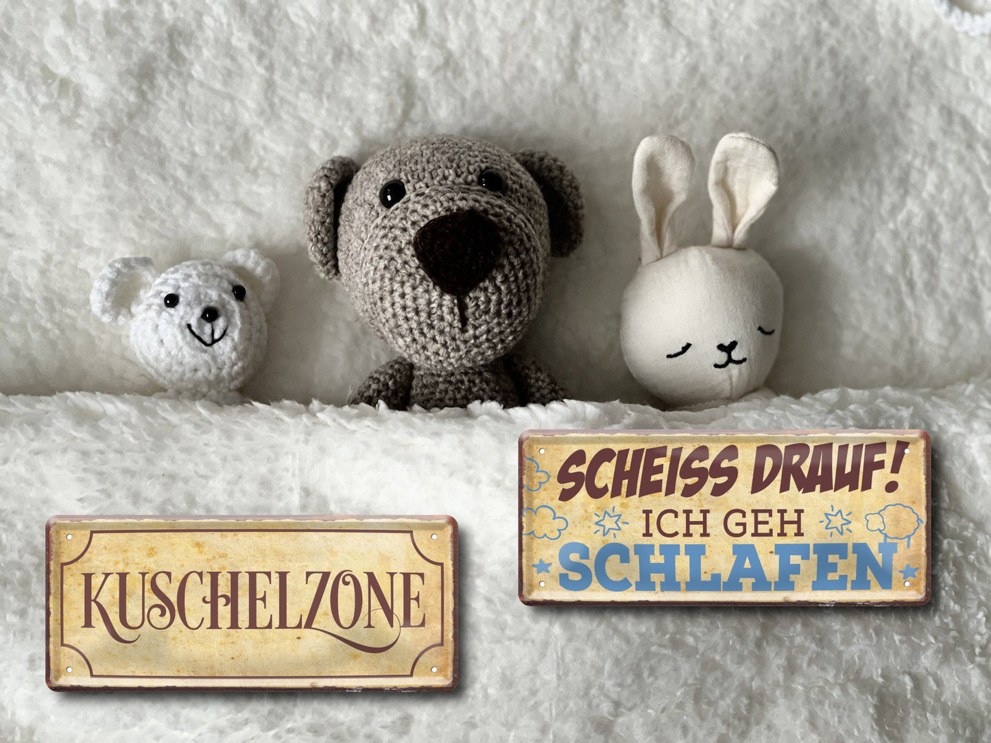 Blechschild ''Scheiss drauf! Ich geh schlafen'' 28x12cm