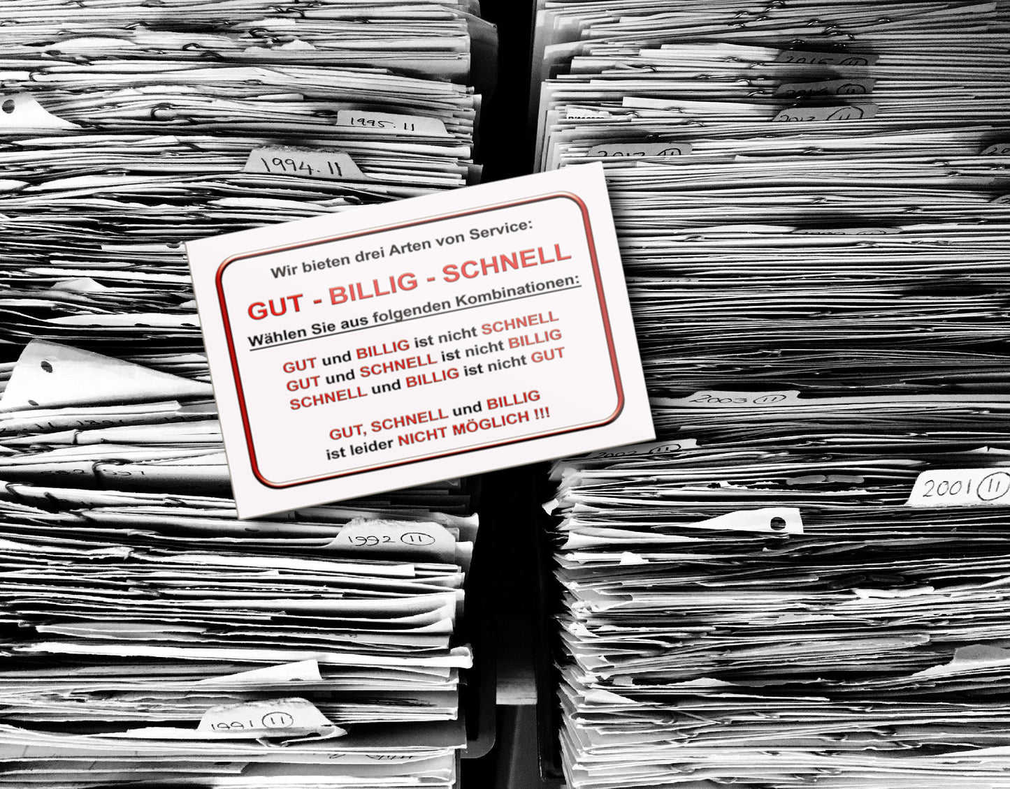 Magnet ''Wir bieten drei Arten Service Gut Billig Schnell'' 9x6x0,3cm