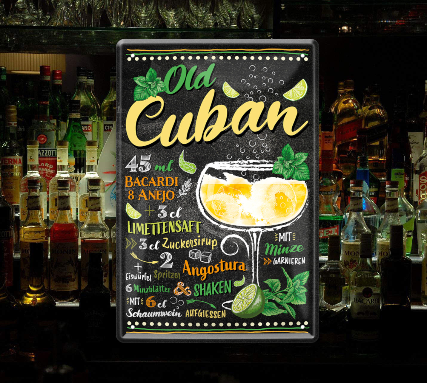 Blechschild ''Old Cuban'' 20x30cm