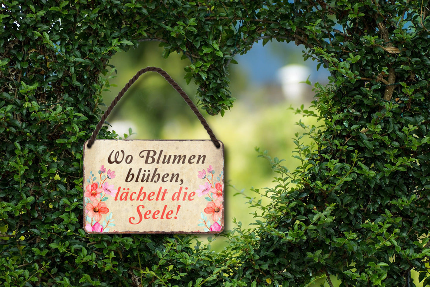 Tin sign "Where flowers bloom, the soul smiles" 18x12cm