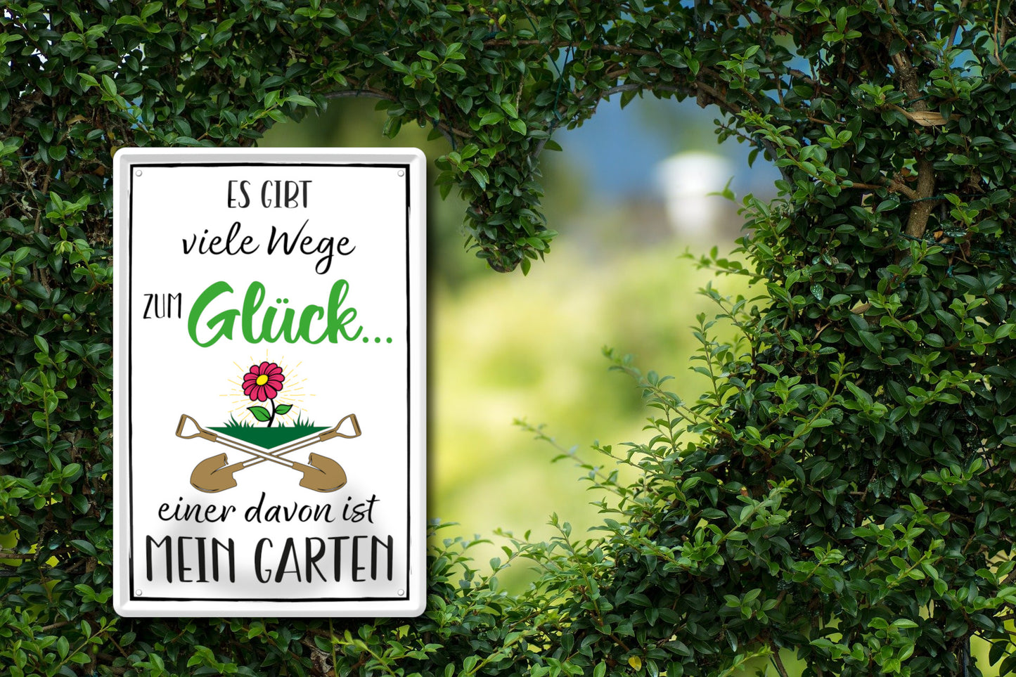 Blechschild ''Es gibt viele Wege zum Glück Garten'' 20x30cm