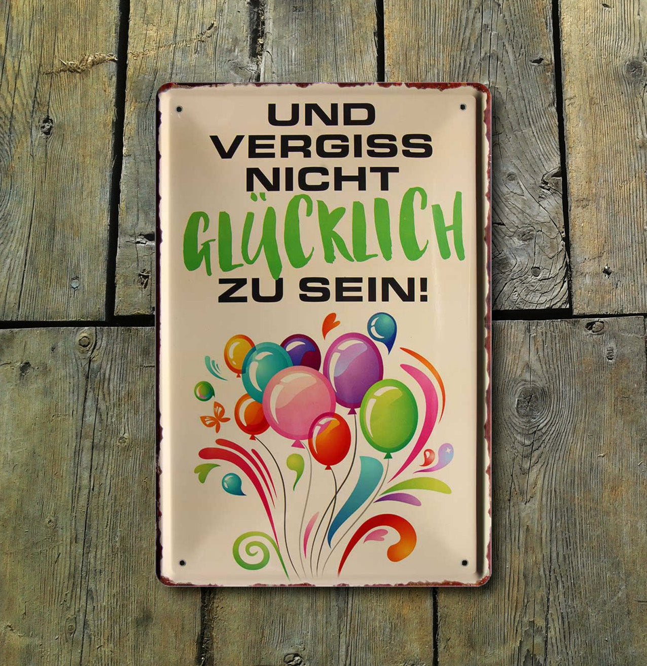 Blechschild ''Vergiss nicht Glücklich zu sein (Luftballons)'' 20x30cm