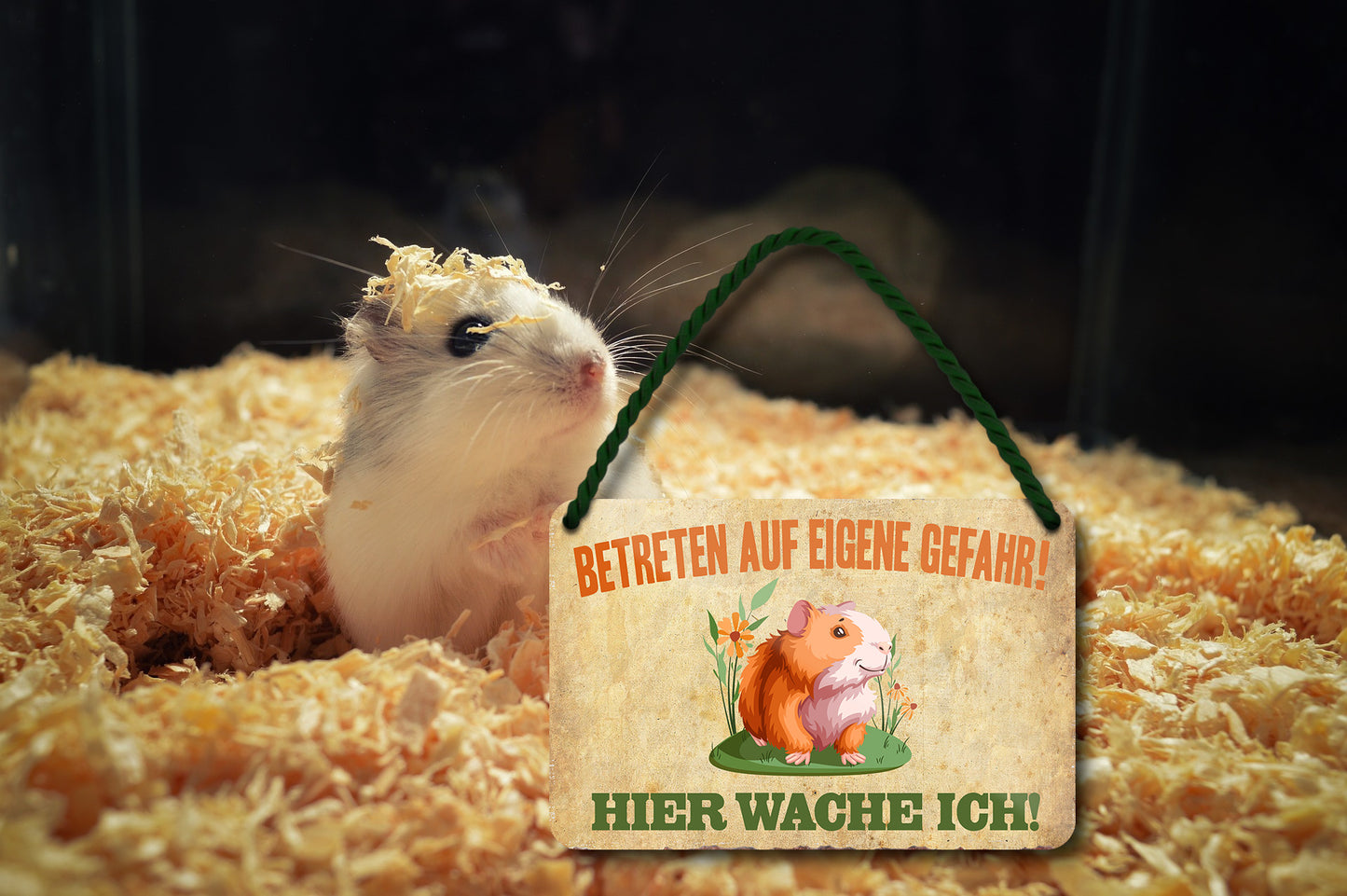 Blechschild ''Betreten auf eigene Gefahr. Hamster'' 18x12cm