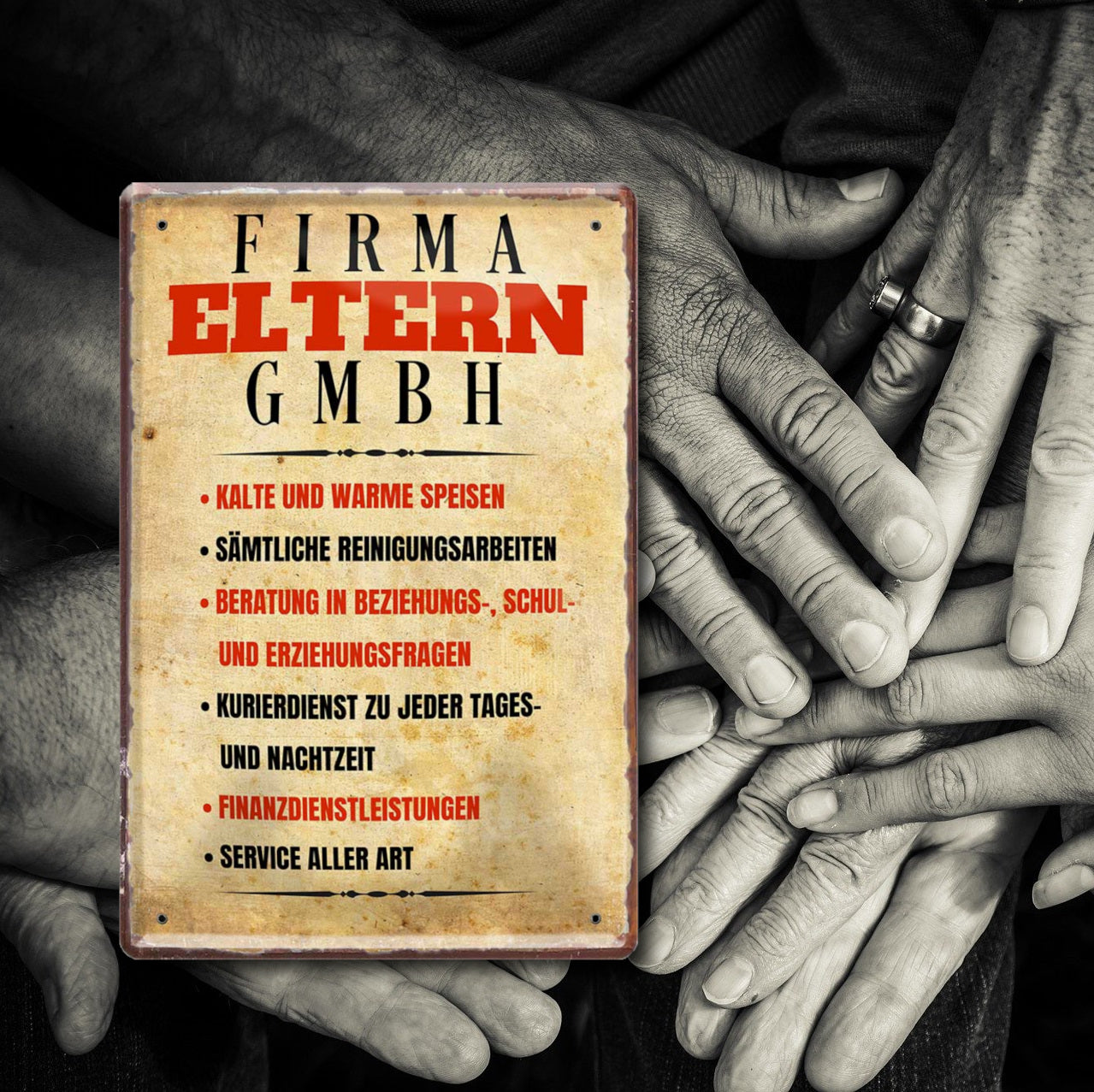 Blechschild ''Firma Eltern gmbh'' 20x30cm