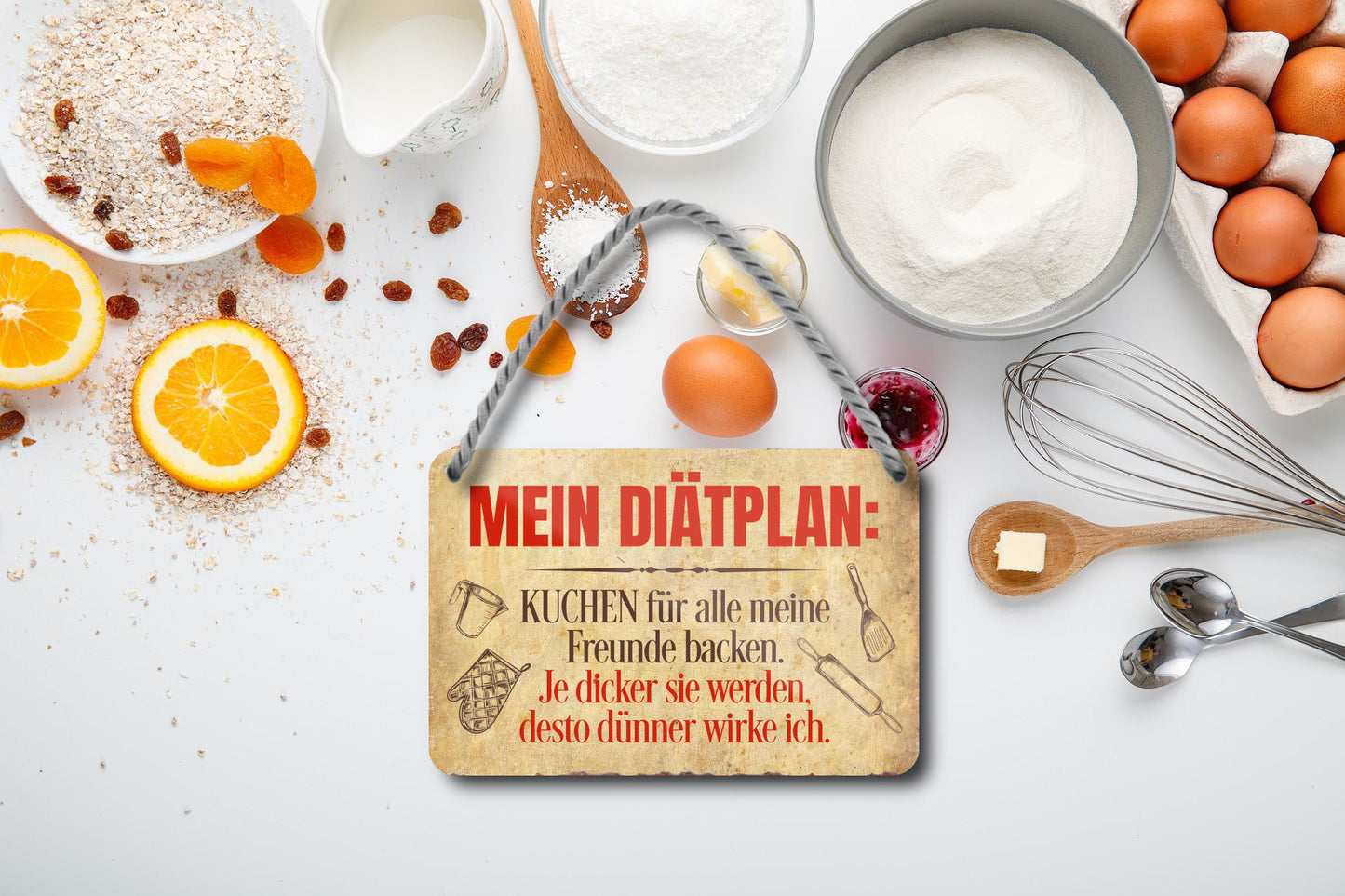 Blechschild ''Mein Diätplan Kuchen'' 18x12cm