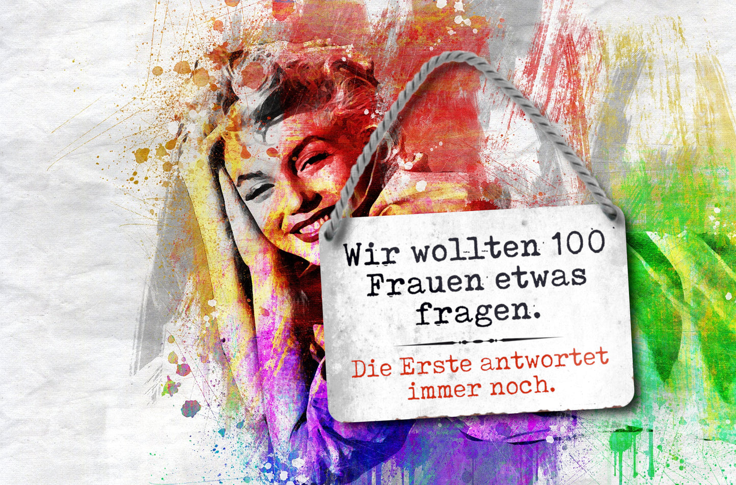 Blechschild ''Wir wollten 100 Frauen etwas fragen'' 18x12cm