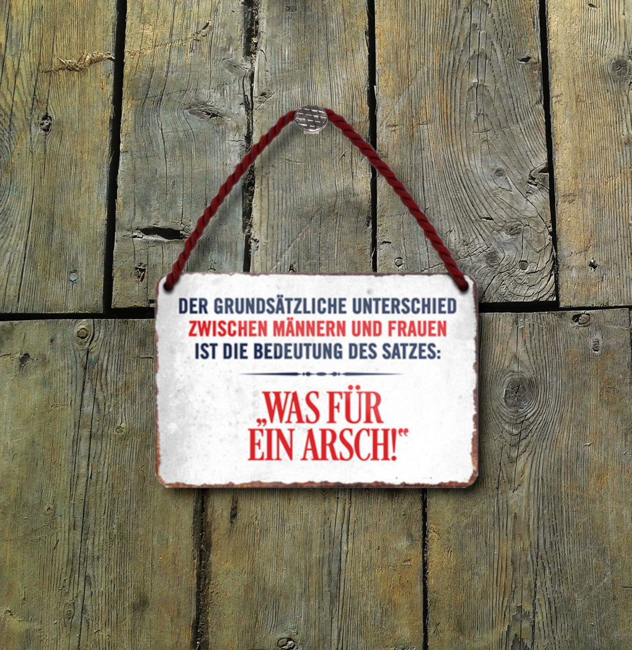 Blechschild ''Der grundsätzliche Unterschied zwischen Männern Frauen'' 18x12cm