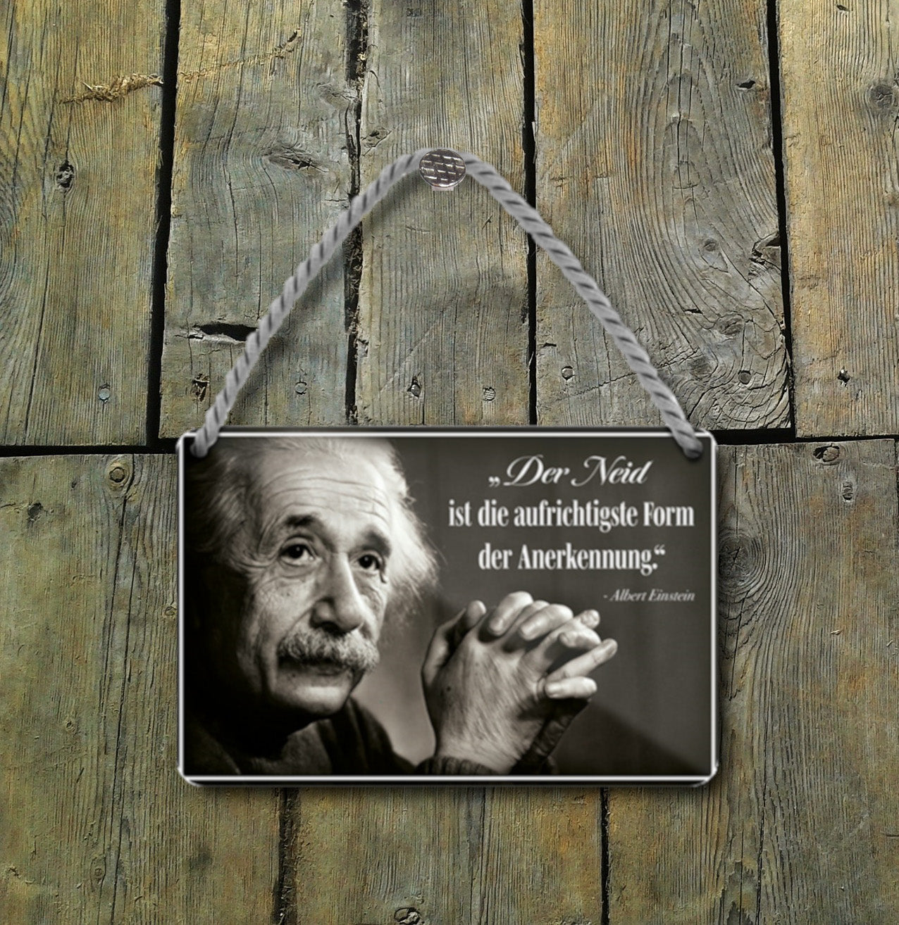 Blechschild ''Der Neid ist die aufrichtigste Form (Einstein)'' 18x12cm