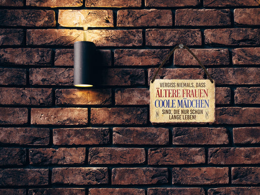 Blechschild ''Vergiss niemals ältere Frauen coole Mädchen'' 18x12cm