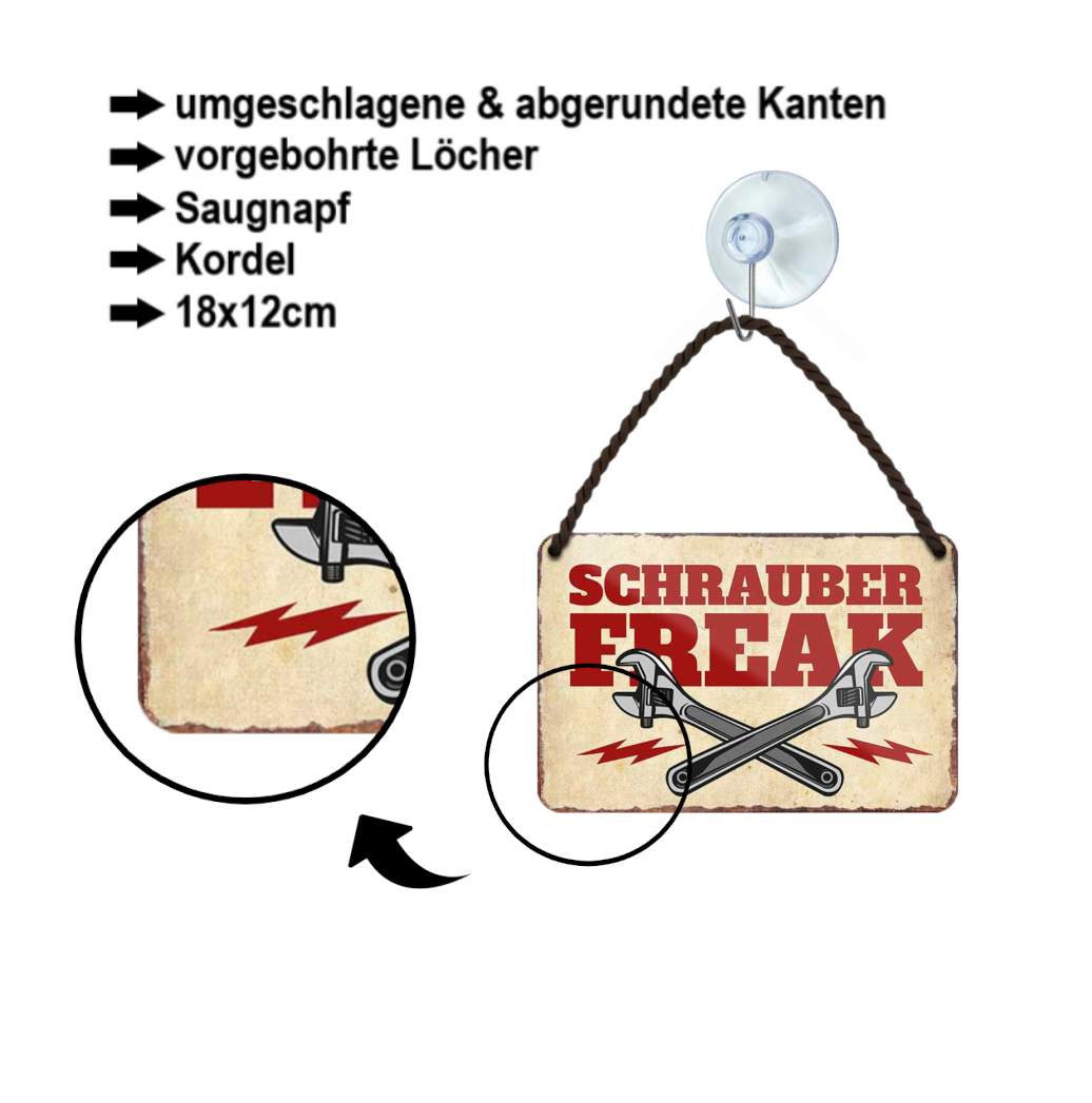 Blechschild ''Schrauber Freak'' 18x12cm