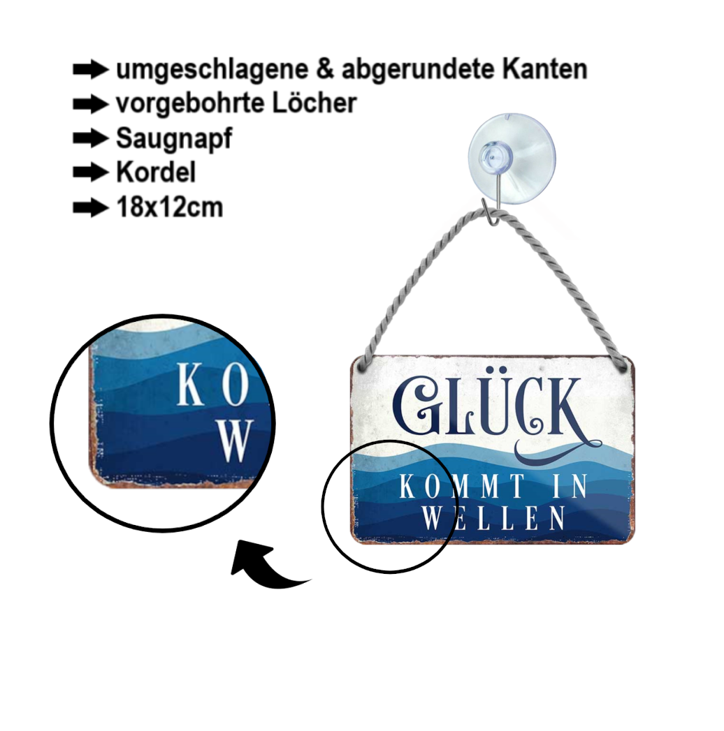 Tin sign "Happiness comes in waves" 18x12cm