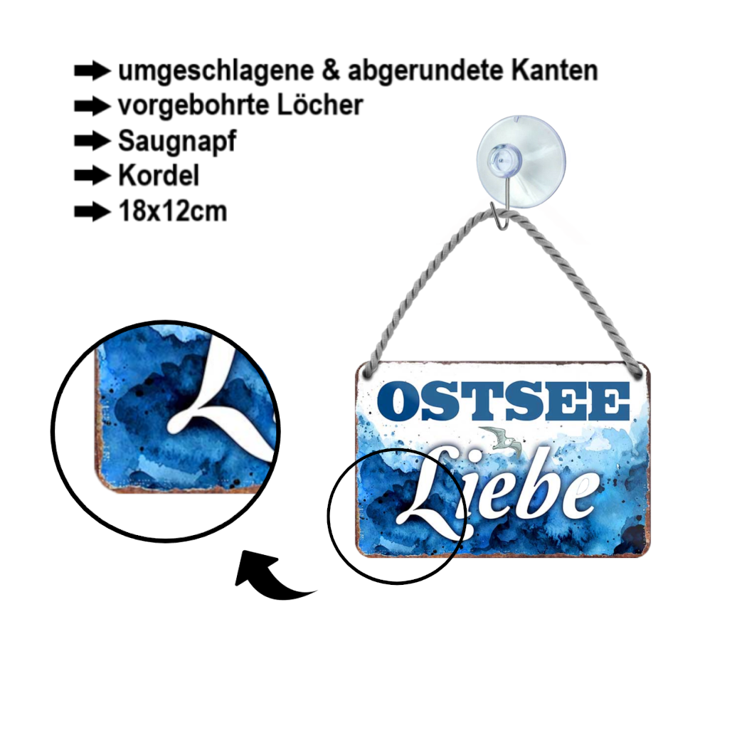 Blechschild ''Ostsee Liebe (blau weiß)'' 18x12cm