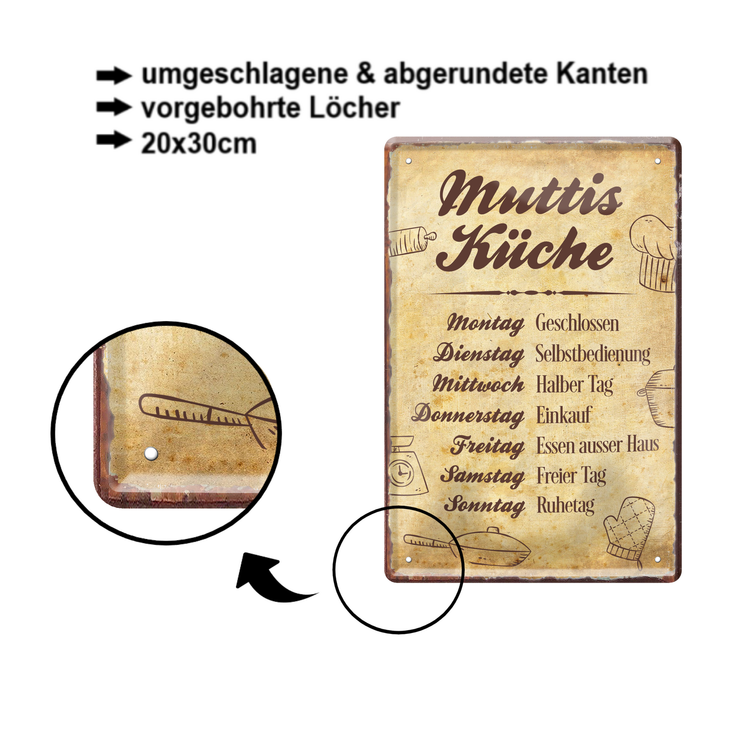 Blechschild ''Muttis Küche'' 20x30cm