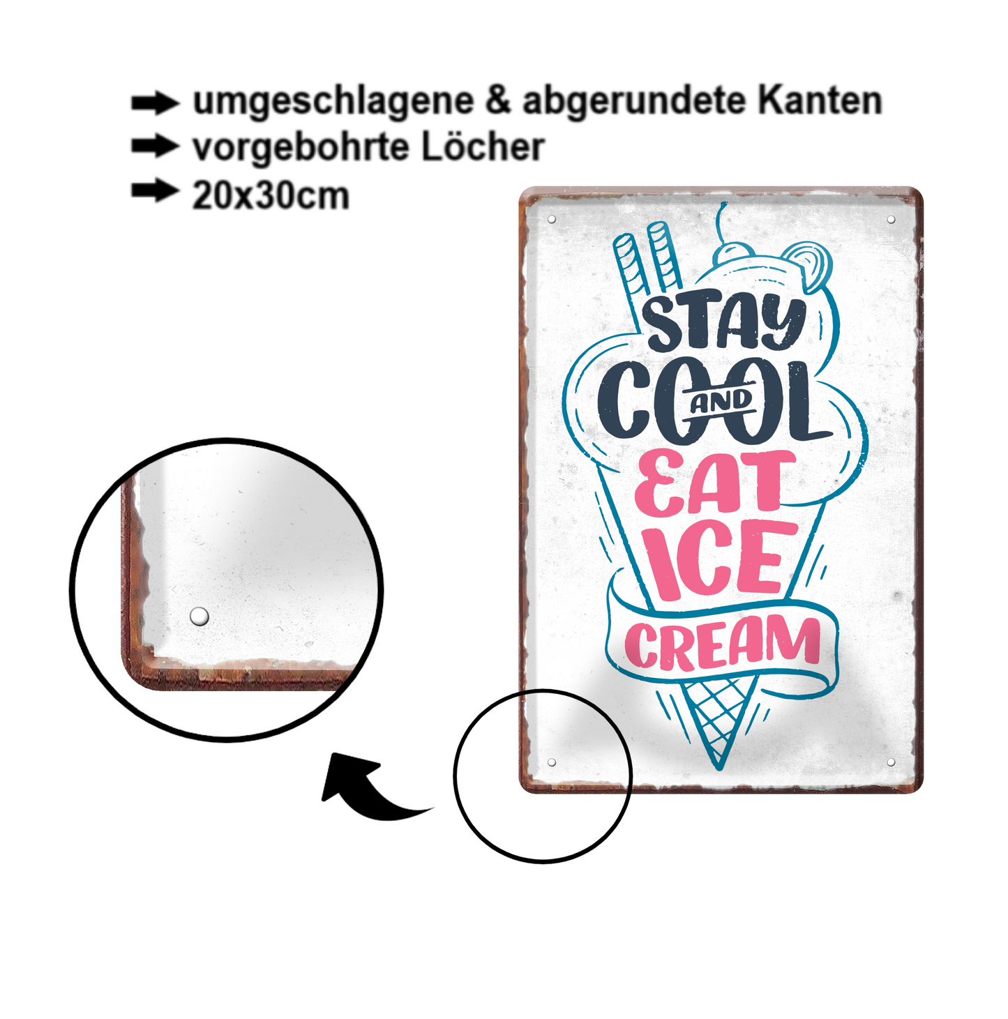Blechschild ''Stay cool and eat icecream'' 20x30cm