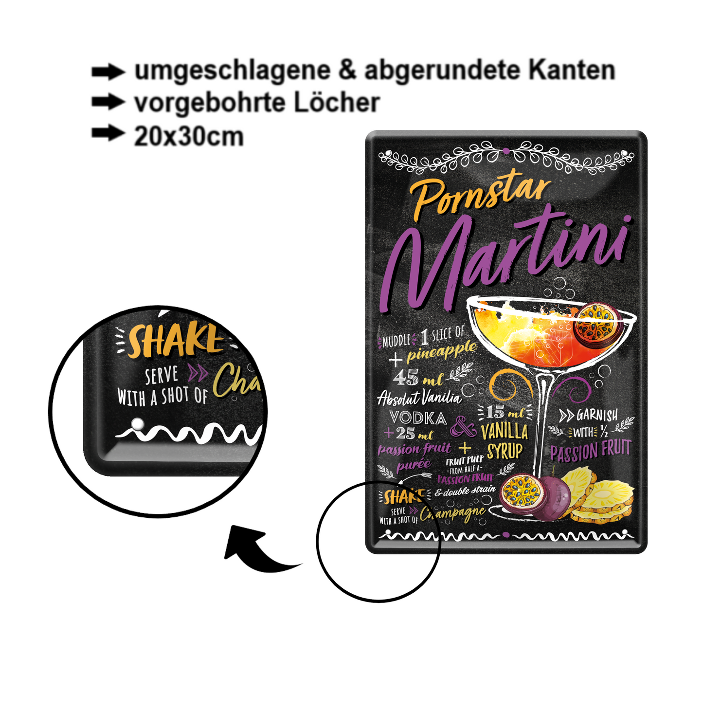 Blechschild ''Pornstar Martini'' 20x30cm