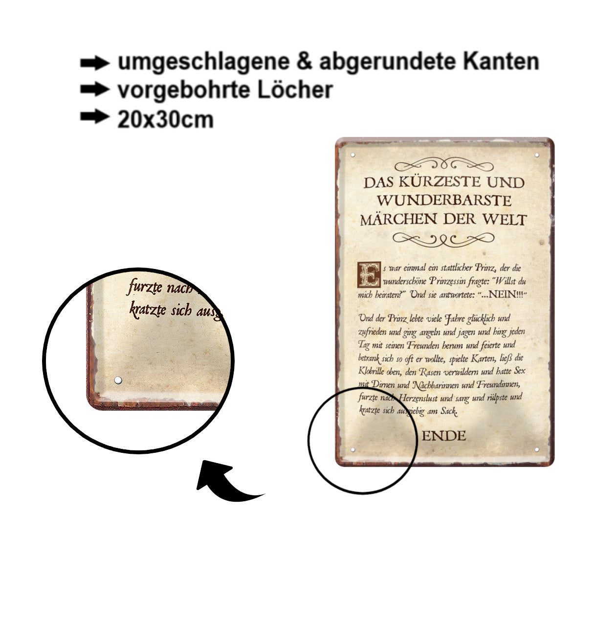 Blechschild ''Das kürzeste und wundervollste Märchen'' 20x30cm