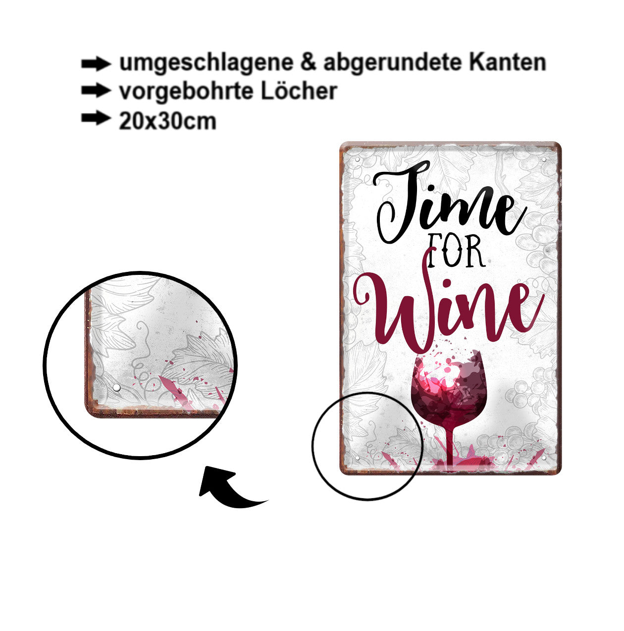 Blechschild ''Time for Wine'' 20x30cm