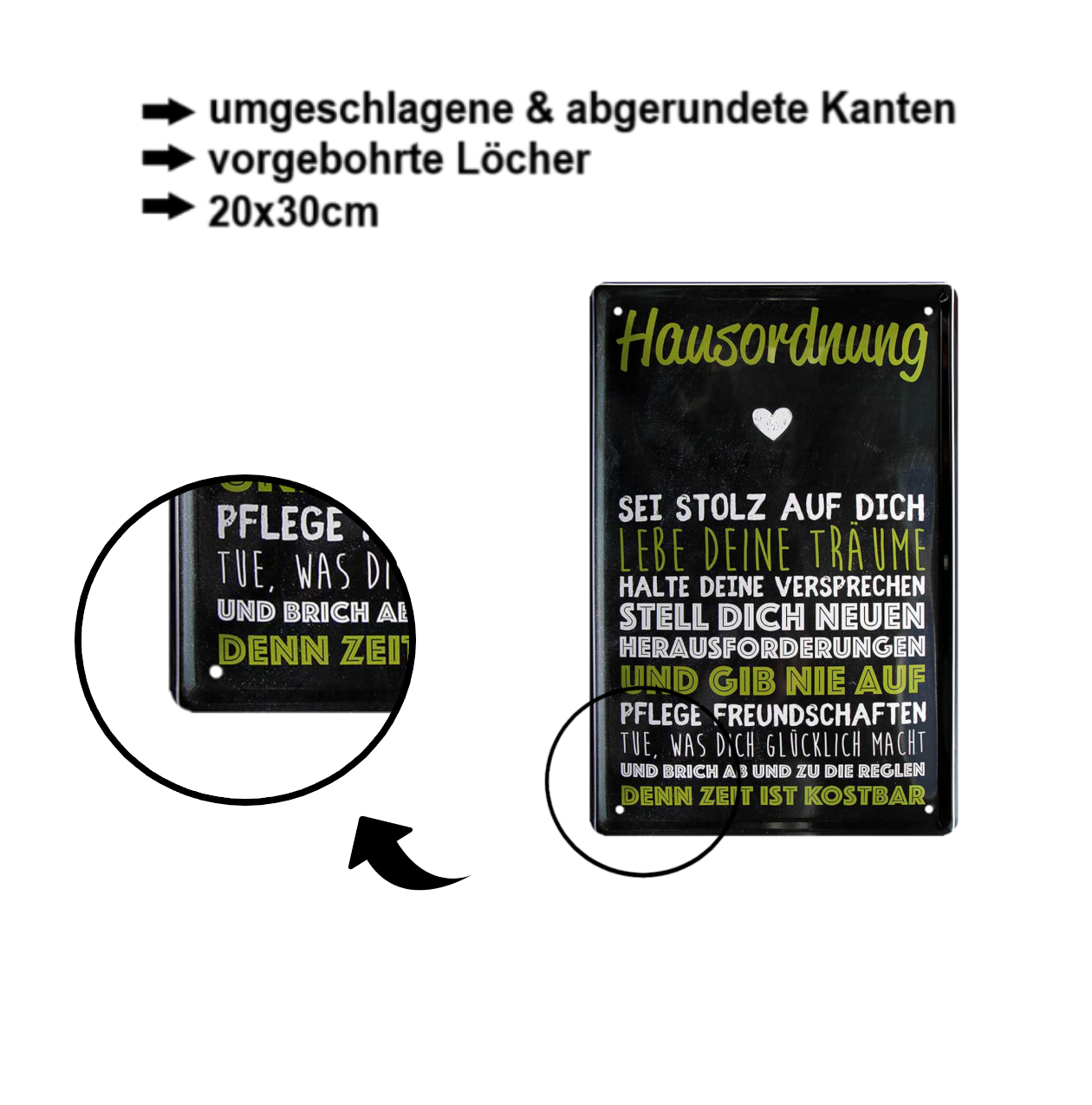 Blechschild ''Hausordnung. Sei stolz auf dich'' 20x30cm