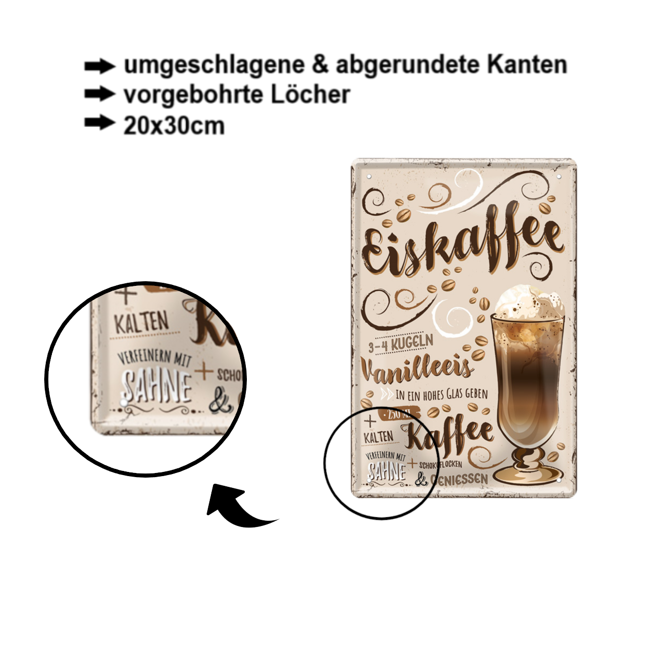 Blechschild ''Eiskaffee'' 20x30cm