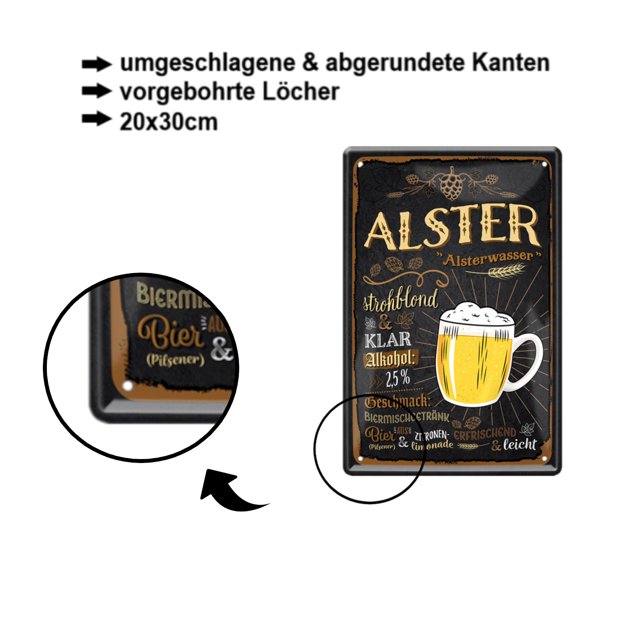 Blechschilder ''Biersorten 1 von 2'' Alster, Bayrisch, Berliner Weisse, Dark Ale, Norddeutsche uvm 20x30cm