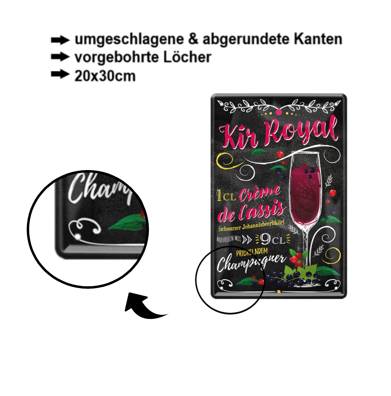 Blechschilder ''Cocktailrezepte 2 von 5'' Dry Martini, Empress, Gimlet, Gin, Kamikaze, uvm 20x30cm