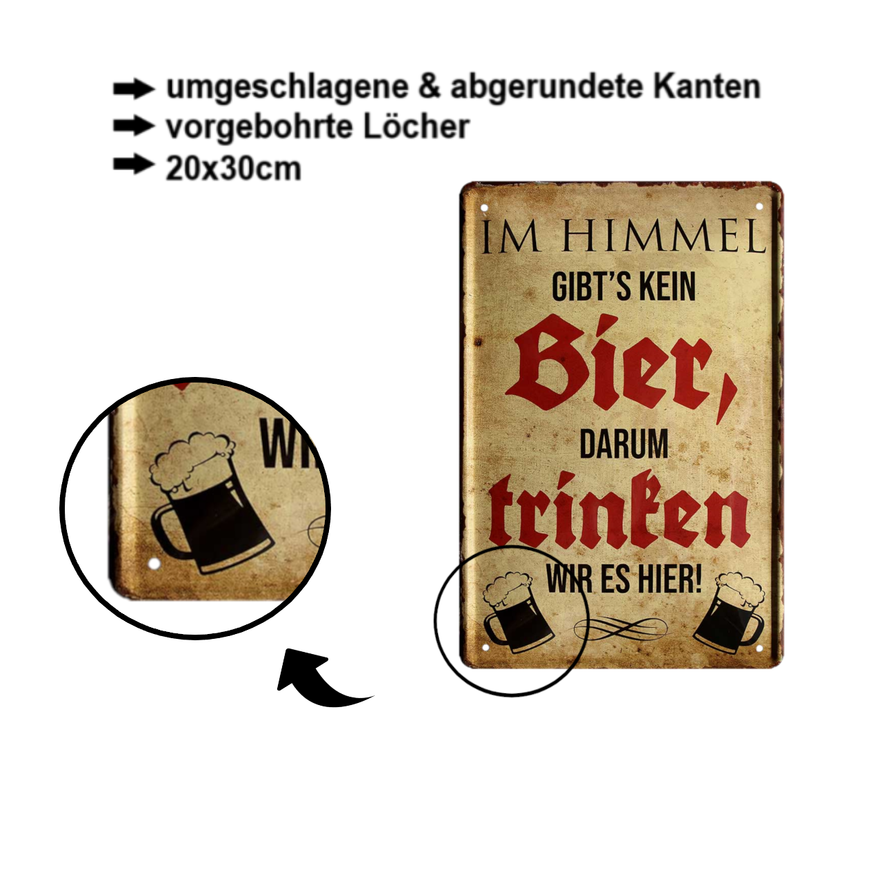 Blechschild ''Im Himmel gibts kein Bier'' 20x30cm