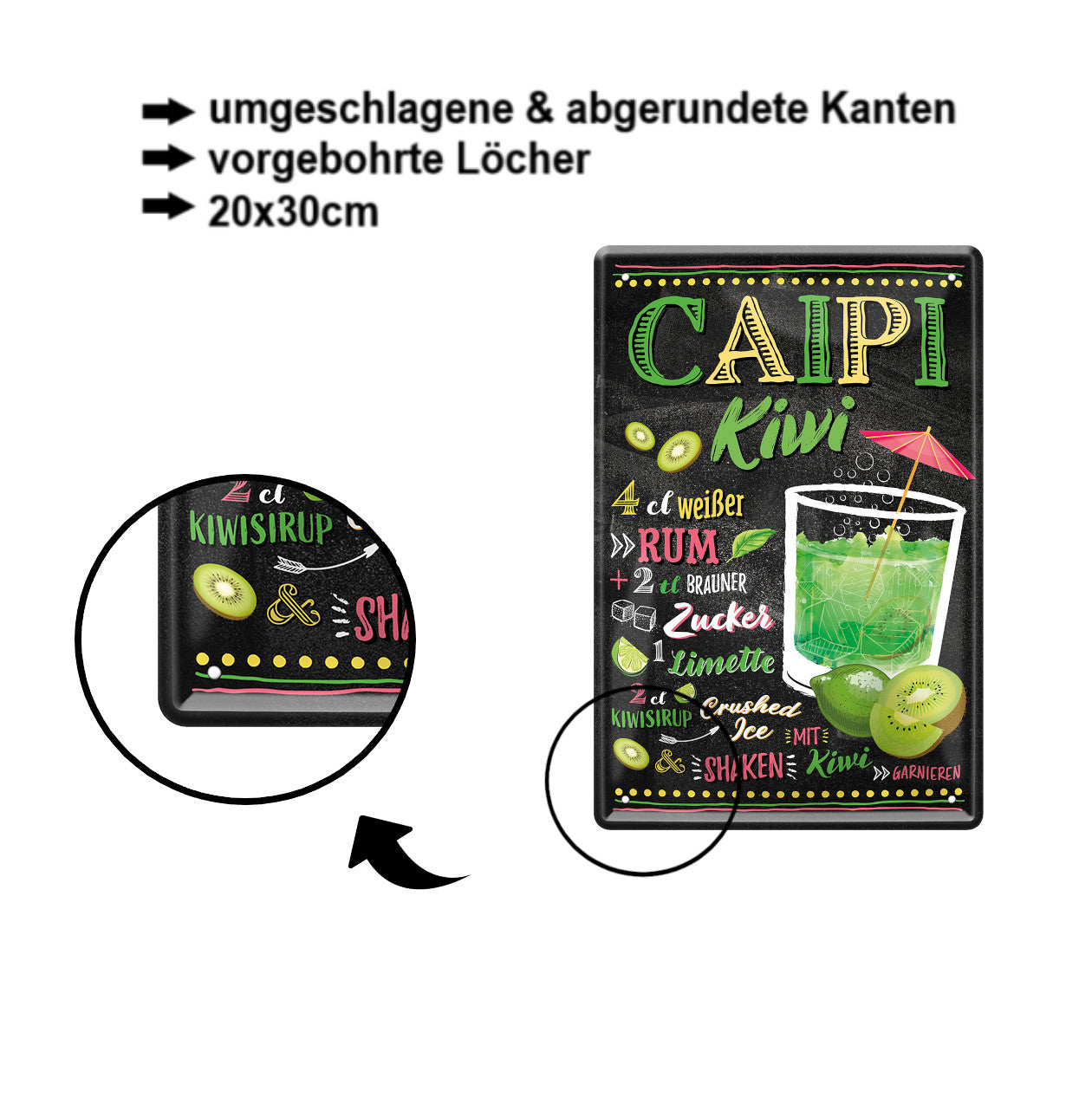 Blechschild ''Caipi Kiwi'' 20x30cm